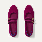 The Double Buckle Mary Jane in ReVelvet Mulberry shown from the top.