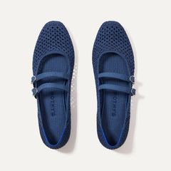 The Double Buckle Mary Jane in Blue Mesh shown from the top.