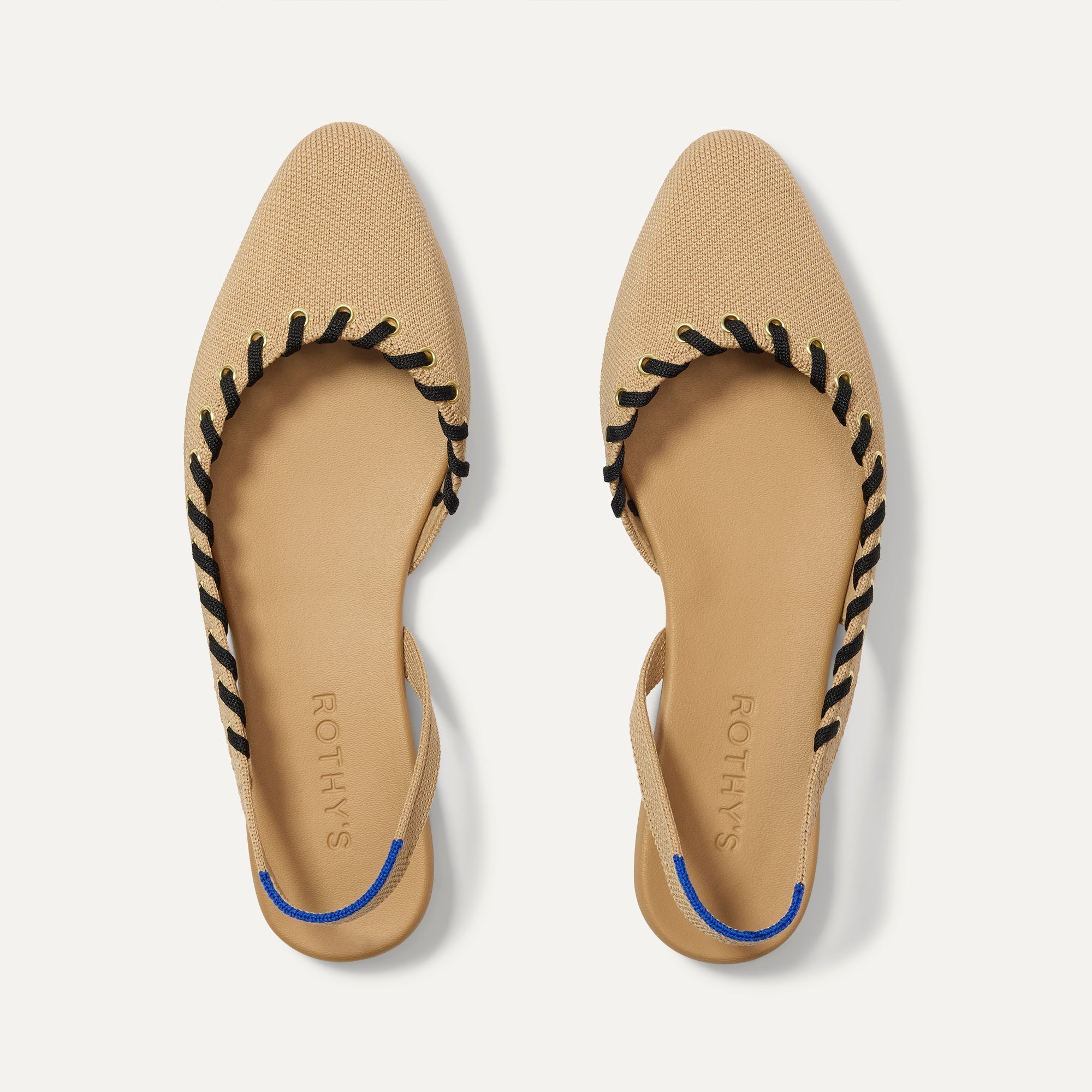 The Almond Slingback in Eyelet Frappe shown from the top.