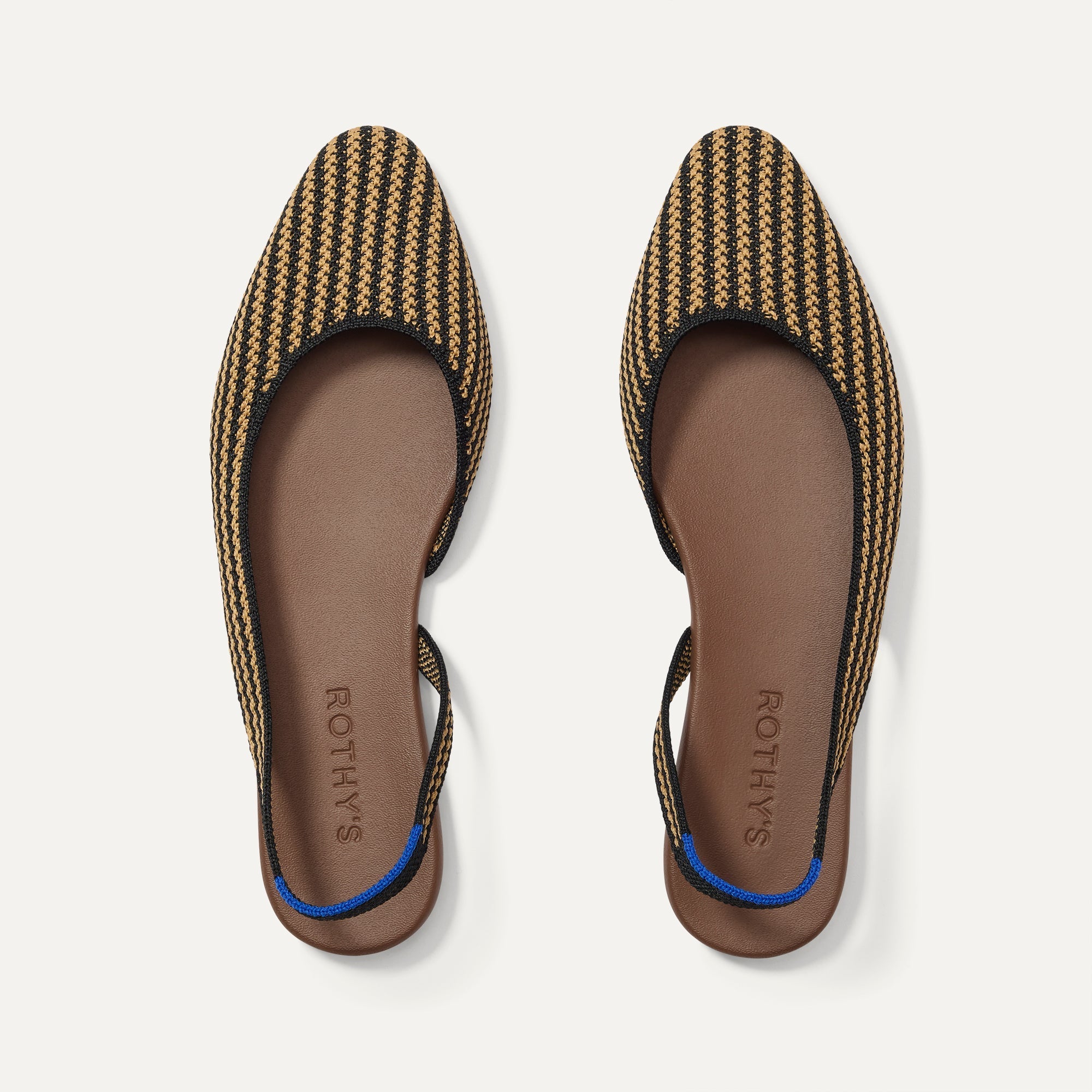 The Almond Slingback in Butterscotch Stripe shown from the top.