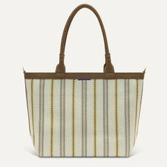 PLP |The Lightweight Zip Tote in Sunbeam Market Stripe shown from the front.