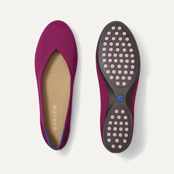 PLP |The Daily Flat in Wild Berry shown from the top with one shoe showing the outsole. 