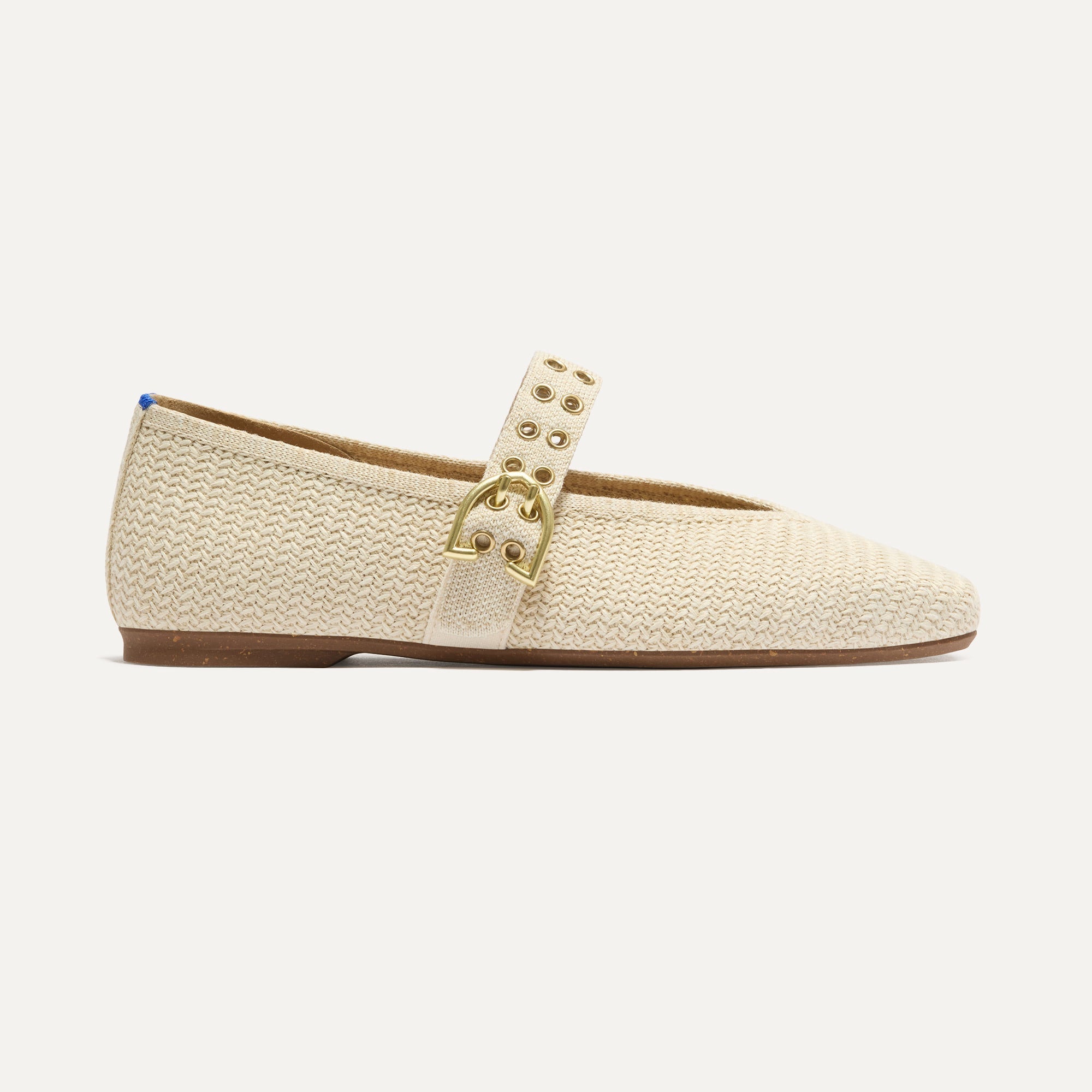 side | The Max Buckle Mary Jane in Cream Woven shown from the side.