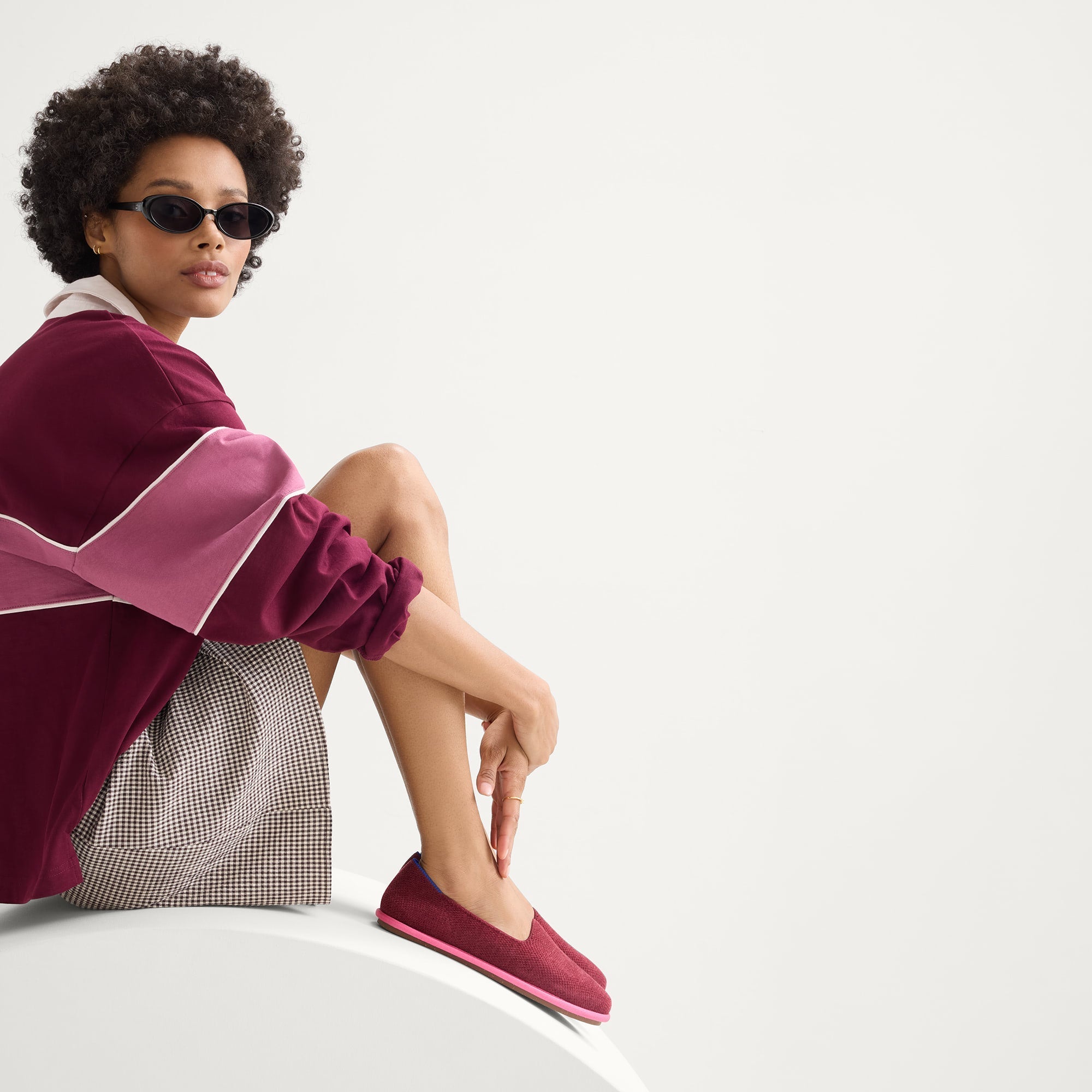 hover | Model wearing The Cruiser Loafer in ReVelvet™ Cabernet.