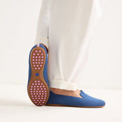hover | Model wearing The Daily Loafer in Blue Trench. 