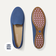 PDP |The Daily Loafer in Blue Trench shown from the top with one shoe showing the outsole. 