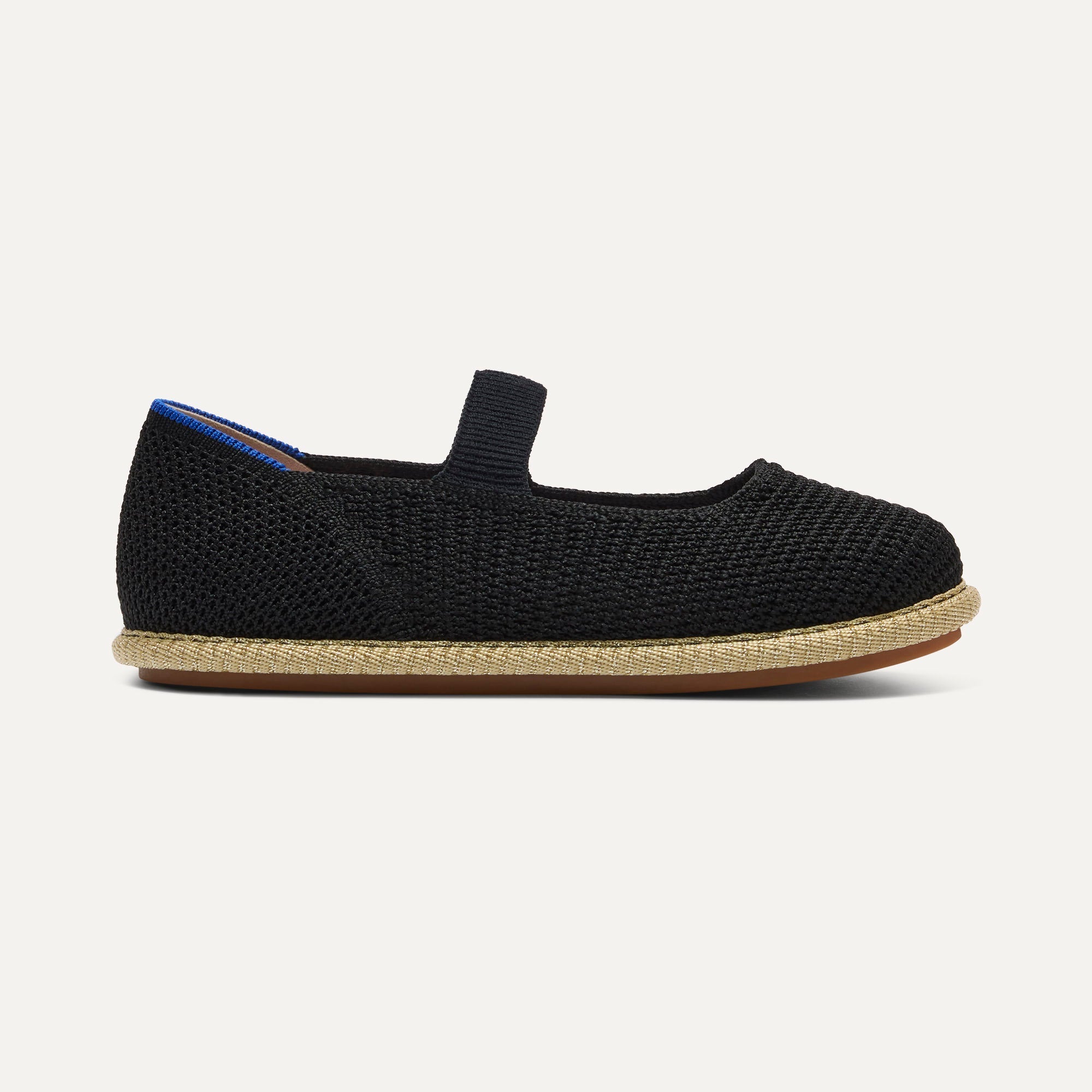 side | The Mini Mary Jane in Black Raffia-Knit shown from the side.